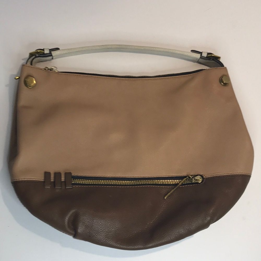 Dr Yany Brown Leather Color Block Shoulder Bag